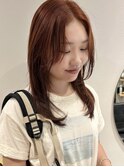 ダブルカラーオレンジブラウンウルフミディアムレイヤー顔周り
