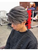 ホワイトシルバーグレーバレイヤージュツーブロセンターパート
