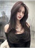 ミルクグレージュ/くびれレイヤーカット/韓国巻き/顔周りカット