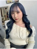 ミルクティーブロンド/ダークブルー/デジタルパーマ/渋谷