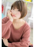 ナチュラルかわいいキャラメルベージュ前下がりボブa1