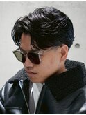 MEN'S/毛流れサイドパート×フェード/黒髪/テーパーフェード