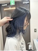 インナーカラーネイビーブルーブリーチダブルカラーハイトーン