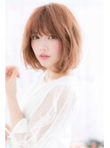 くせ毛風大人かわいいミルクティーピンクエアリーパーマボブb1