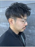 メンズマッシュパーマツーブロックニュアンスパーマ眉毛フェード