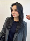 ハイレイヤー_黒髪ボブルフネビージュ小顔ワンレン