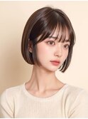 ナチュラルボブくびれヘアアプリコットオレンジハイライトカラー