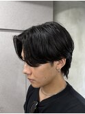 メンズセンターパートニュアンスパーマアップバング
