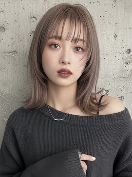 韓国風シースルーレイヤーミディ×モーブベージュ