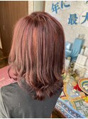 赤系脱白髪染めハイライトカラー