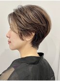 前下がりショート・ボブ/パーマ/前髪なし/30代/40代/50代/長め