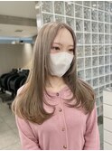 韓国ヘア顔周りレイヤーミルクティーベージュグレージュカラー