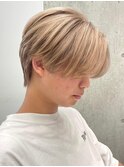 メンズブリーチカラーミルクティーベージュカラーダブルカラー