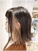 インナカラーピンク/ピンクベージュ/切りっぱなしミディアム