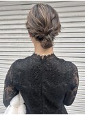ハイライトお団子アレンジ編み込み結婚式ヘアセット都島