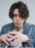 小久保styleフェザーパーマグレーブルーカラー刈り上げショート