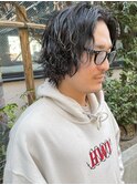 センターパートツイストスパイラルパーマメンズマッシュパーマ