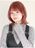 くびれミディアムにシースルーバング x ダスティピンク