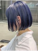 ミニマムボブ、ネイビーブルー、デザインカラー、前下がり