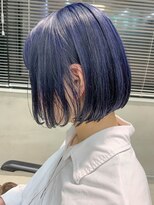テトヘアー(teto hair) ミニマムボブ、ネイビーブルー、デザインカラー、前下がり