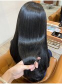 美髪、透け感ブルーブラック
