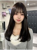 12767黒髪グレージュ髪質改善レイヤーワンカール韓国ストレート