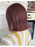 ピンク ケアブリーチ 透明感 ぱっつんボブ