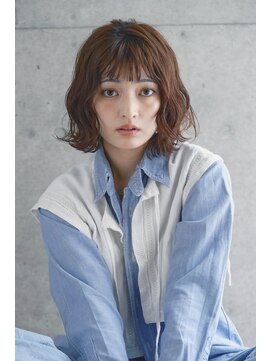 アンド(AND) パーマボブ　シナモンベージュ　オン眉バング　代官山　中目黒