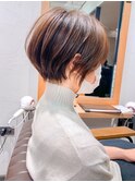 絶壁解消×マロンベージュ×40代×前髪長め大人ショートボブ永