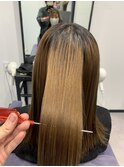 ミストバングくびれヘアぶつ切りボブブルーグレージュ冬カラー