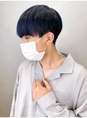 ダークネイビー_アップバングコンマヘアスキンフェード_ba397521