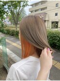 オレンジインナーカラー×切りっぱなし