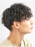 メンズウルフ波巻きツイストスパイラルMIXツーブロックパーマ