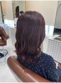 オレンジブラウン×ウェーブ巻き