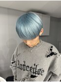 水色カラー×メンズカット