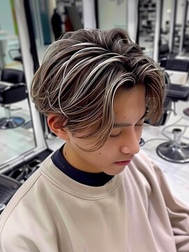 ディモアンド 表参道(Dimo&) xハイライト/ブルーブラック/スペインカール/スパイキーショート