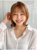 前髪 外ハネボブ くびれヘア ハイライトカラー"