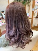ピンクアッシュ系バレイヤージュ