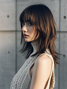 シースルーマッシュウルフカットアンブレラカラーショートボブ