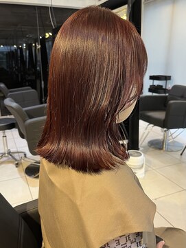 アクアオモテサンドウ(ACQUA omotesando) △ブリーチなし韓国風チェリーレッドボルドーカラーロブヘア