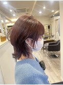 ウルフヘア/チェリーレッドカラー/くびれミディアム/20代30代