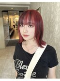 デザインカラーボブウルフレイヤーボブミディアム赤髪