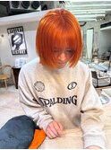 オレンジヘアー暖色カラーオレンジヘアーブリーチカラーウルフ