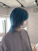 パーク(PAAQ) ダブルカラー&ブリーチ/ウルフカット/ターコイズブルー