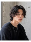 韓国風ミディアムレイヤー×ウェーブパーマ×濡れ感ヘア