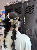 成人式前撮りヘア編みおろしツインドレスヘア結婚式お呼ばれ