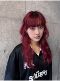 赤髪/ワインレッド/ウエーブヘア/韓国ロング／レイヤースタイル