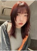 【macana指名】ウルフカット レイヤーワインレッド ブリーチ無し