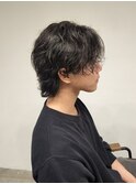 センターパートウルフ波巻きツイストスパイラルパーマ