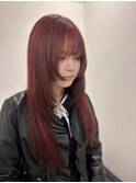 艶髪ワインレッド×小顔顔まわりカット